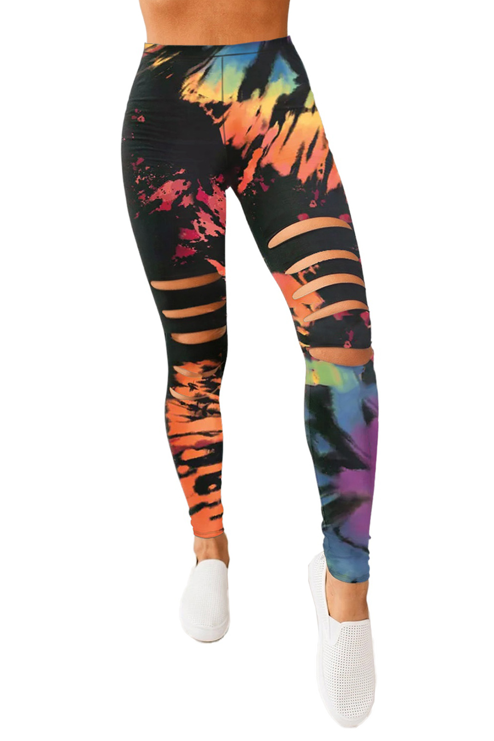 $3.5 Multicolor Tie Dye Hollow Out Fitness Activewear Leggings ...