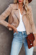 Apricot Faux Suede Collared Zipped Cropped Jacket