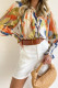 Multicolor Abstract Print Frilled Smocked Buttoned Long Sleeve Shirt