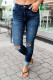 Calça jeans skinny rasgada com pérolas azuis