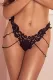 Black Beaded Chains Embroidered Lace Thong