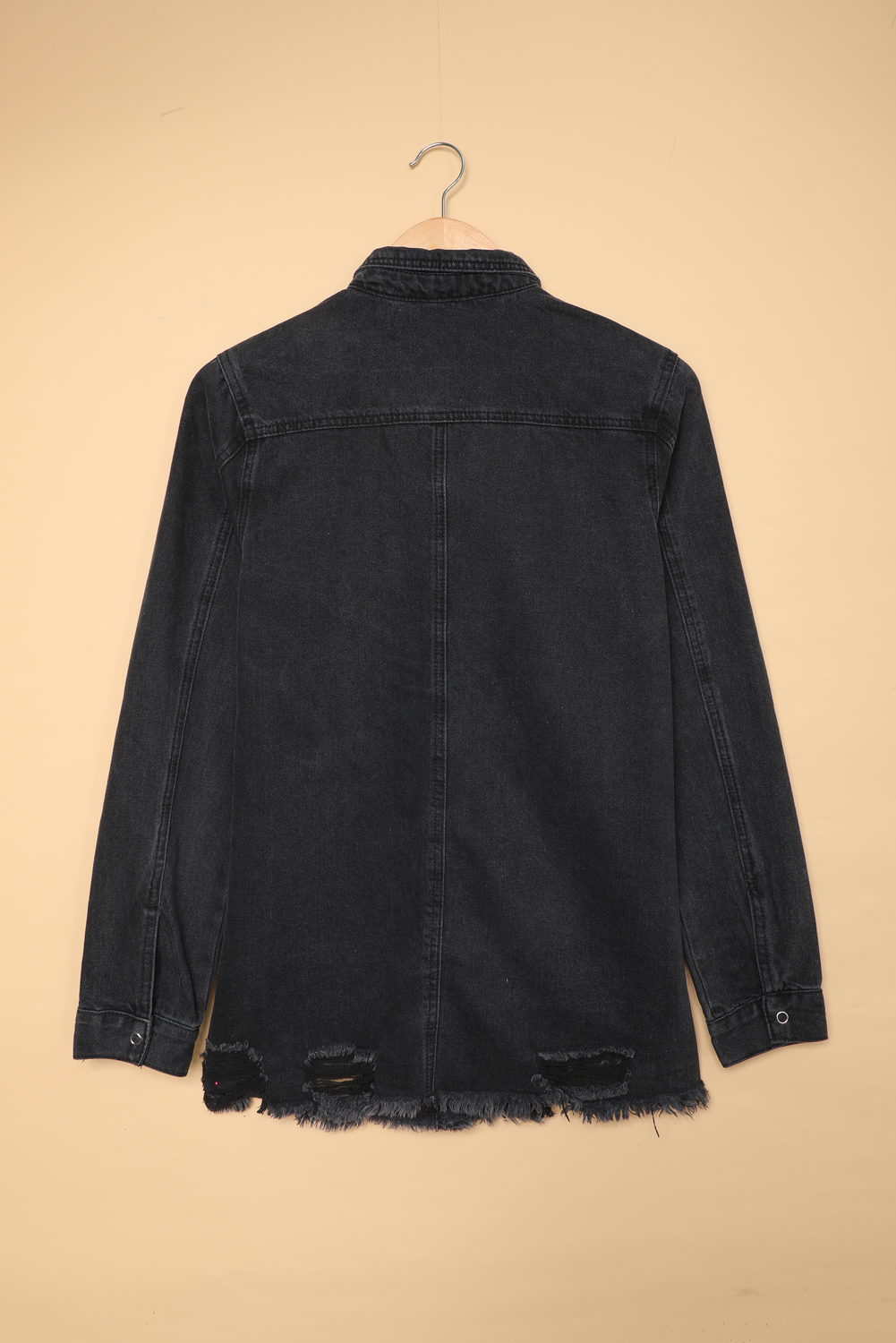 Women's Shacket - Black Ripped Denim Jacket