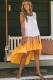 Žluté vysoké nízkoúrovňové šaty Colorblock se čtvercovým límcem a midi šaty