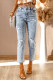 Sky Blue Light Wash Ripped Straight Leg High Rise Jeans