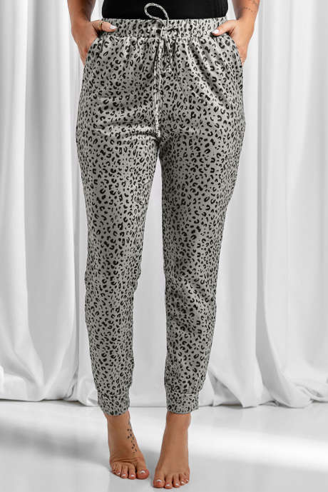 Joggers casuales con cintura elástica y estampado de leopardo en color caqui
