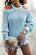 Небесно-голубой женский зимний повседневный свободный длинный рукав, однотонный, с лямкой на шее, с открытой спиной, перекрестным ремнем, с открытыми плечами, ребристый вязаный свитер