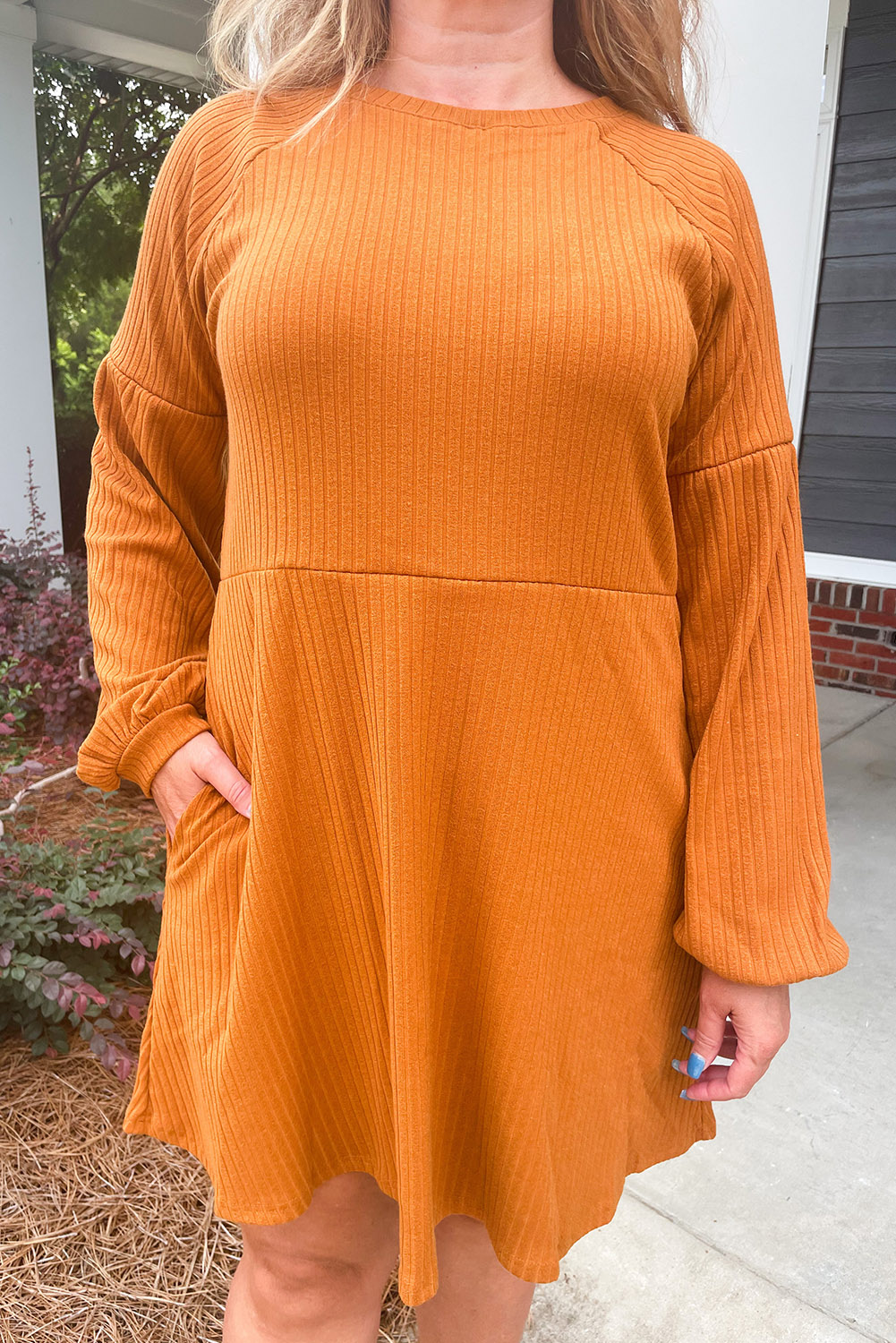 $7.49 Orange Orange Orange Ribbed High Waist Round Neck Plus Size Mini ...