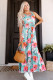 Abito floreale lungo a vita alta senza maniche con stampa boho celeste