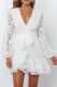 White Wrap V Neck Lace Bubble Sleeve Mini Dress