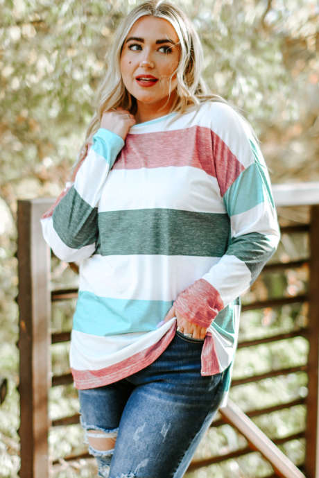 Top pullover color block verde taglie forti