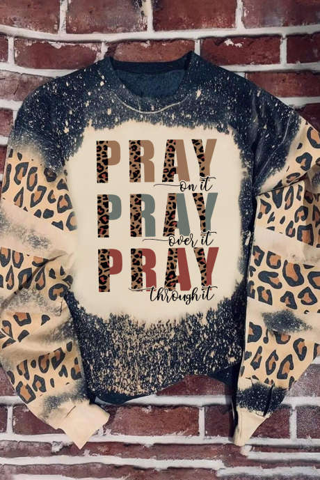 Zwart PRAY Letter-sweatshirt met gebleekt luipaardkleurblok