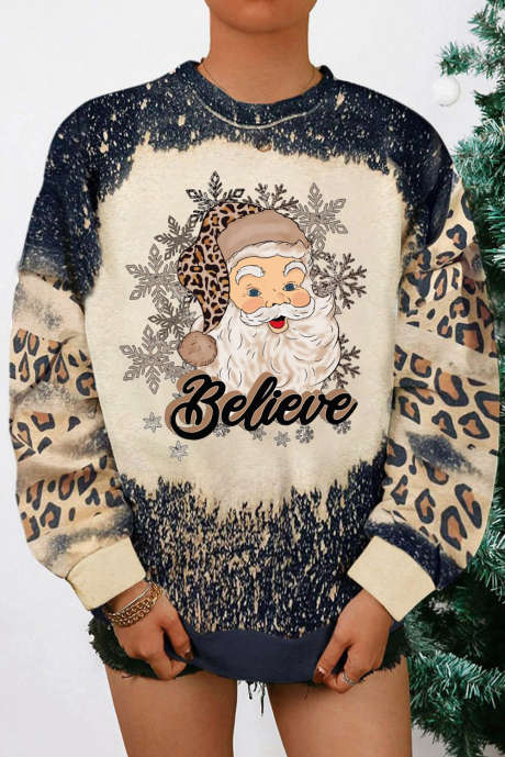 Zwart Believe Santa Claus-sweatshirt met bleekmiddelprint