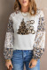 Beige Leopard Christmas Tree Colorblock Graphic Long Sleeve Top