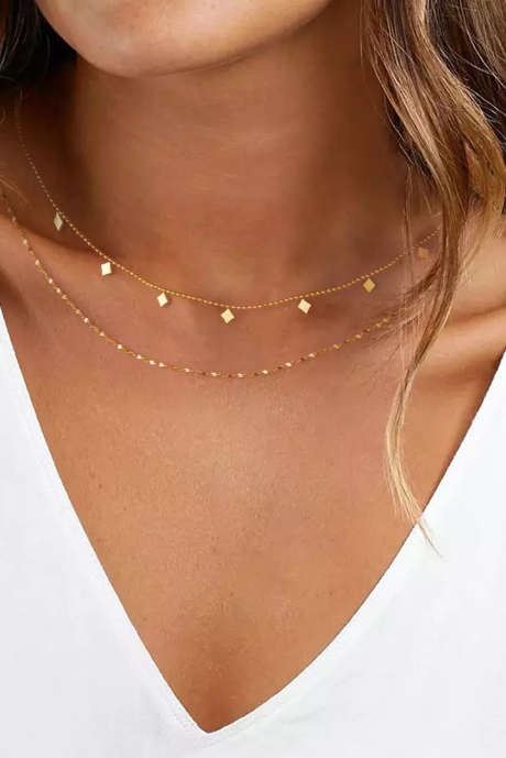 Gold Double-Layered Skinny Plated Alloy Necklace