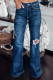 Jeans Flare azul assimétrico aberto no joelho