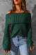 Green Ribbed Knit Foldover Off Shoulder Sweater