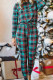 Green Plaid Print Long Sleeve Top and Drawstring Joggers Pajama Set