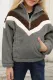 Sweat-shirt en molleton à demi-zip pour fille à rayures grises et color block avec poche