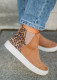 Zapatos sin cordones de gamuza sintética con bloque de color de leopardo marrón
