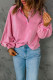 ピンクのウォッシュドスナップボタンランタンスリーブプルオーバースウェットシャツ
