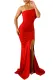 Fiery Red Off The Shoulder One Sleeve Slit Maxi Prom Dress
