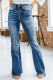 Голубые расклешенные джинсы средней потертости с высокой посадкой