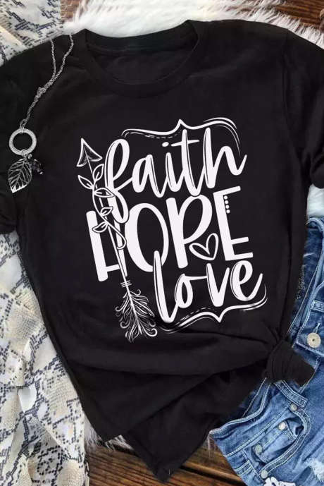 Maglietta grafica Black Faith Hope Love