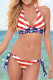 Bikini con escote en V y tirante anudado con estampado de bandera americana roja