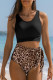 Leopard Printed High Waist Waist Lace Up Bikini Set