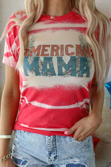 Vurig rood AMERICAN MAMA grafisch gebleekt T-shirt
