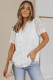 White Jacquard Lace Crochet Contrast V Neck T Shirt