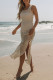 Apricot Boho Floral Crochet Sleeveless Beach Cover Up Dress