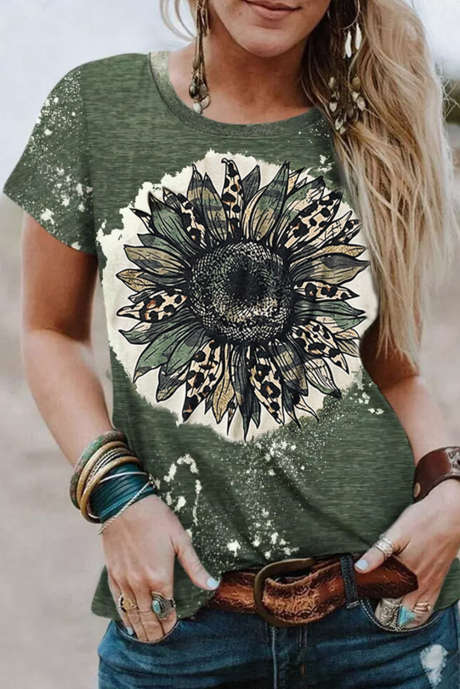 Groen luipaardbloemblaadjesmix zonnebloem gebleekt grafisch T-shirt