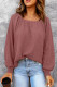 Pink Square Neck Puff Sleeve Waffle Knit Top