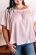 Pink Plus Size Square Neck Short Sleeve Knit Top with Tie
