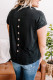 Black Plus Size Fold V Neck Collared Button Back Top