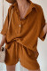 Brown Slouchy Dropped Shoulder Shorts Set