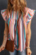 Top de manga casquillo con volantes a capas de rayas multicolores