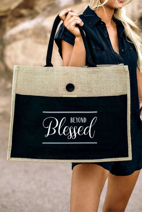 Bolso de arpillera vintage estampado BEYOND Blessed negro