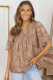Brown Floral Textured V Neck Buttoned Blouse