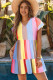 Mini vestido a capas con bloques de color a rayas multicolor rojo