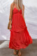 Red O-ring Smocked Back Spaghetti Straps Tiered Maxi Dress