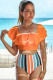 Orange Ruffled Top and Leopard High Waist Bikini Swimwear