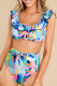 Green Tropical Print Ruffled Square Neck Tie High Waist Swimsuit