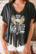 Black Guitar Wings Slogan Graphic Print Fringed T Shirt