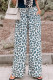 Pantalon large blanc à imprimé léopard et poches