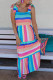 Vestido longo multicolorido listrado com laço e alças