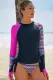 Contraste Rosy Detalhe Long Sleeve Tankini Swimsuit