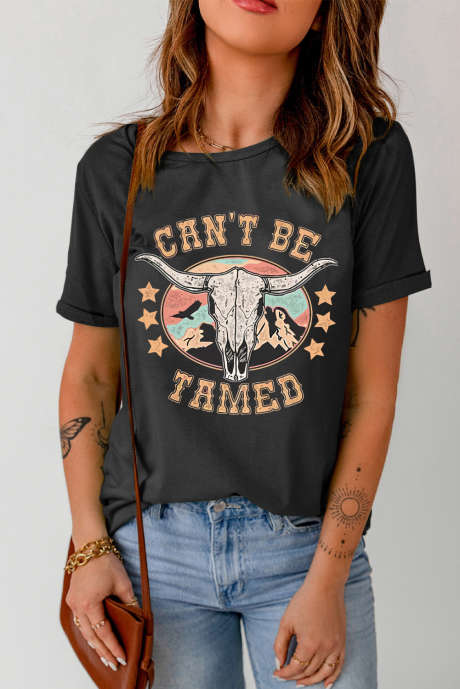 Svart Western KAN IKKE TEMES Longhorn Graphic T-skjorte