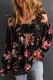 Blusa con hombros descubiertos sueltos de patchwork de encaje con estampado floral negro